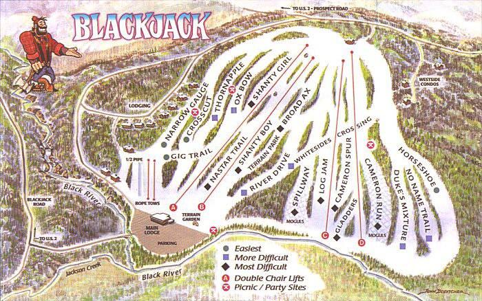 Blackjack Ski Area Piste / Trail Map
