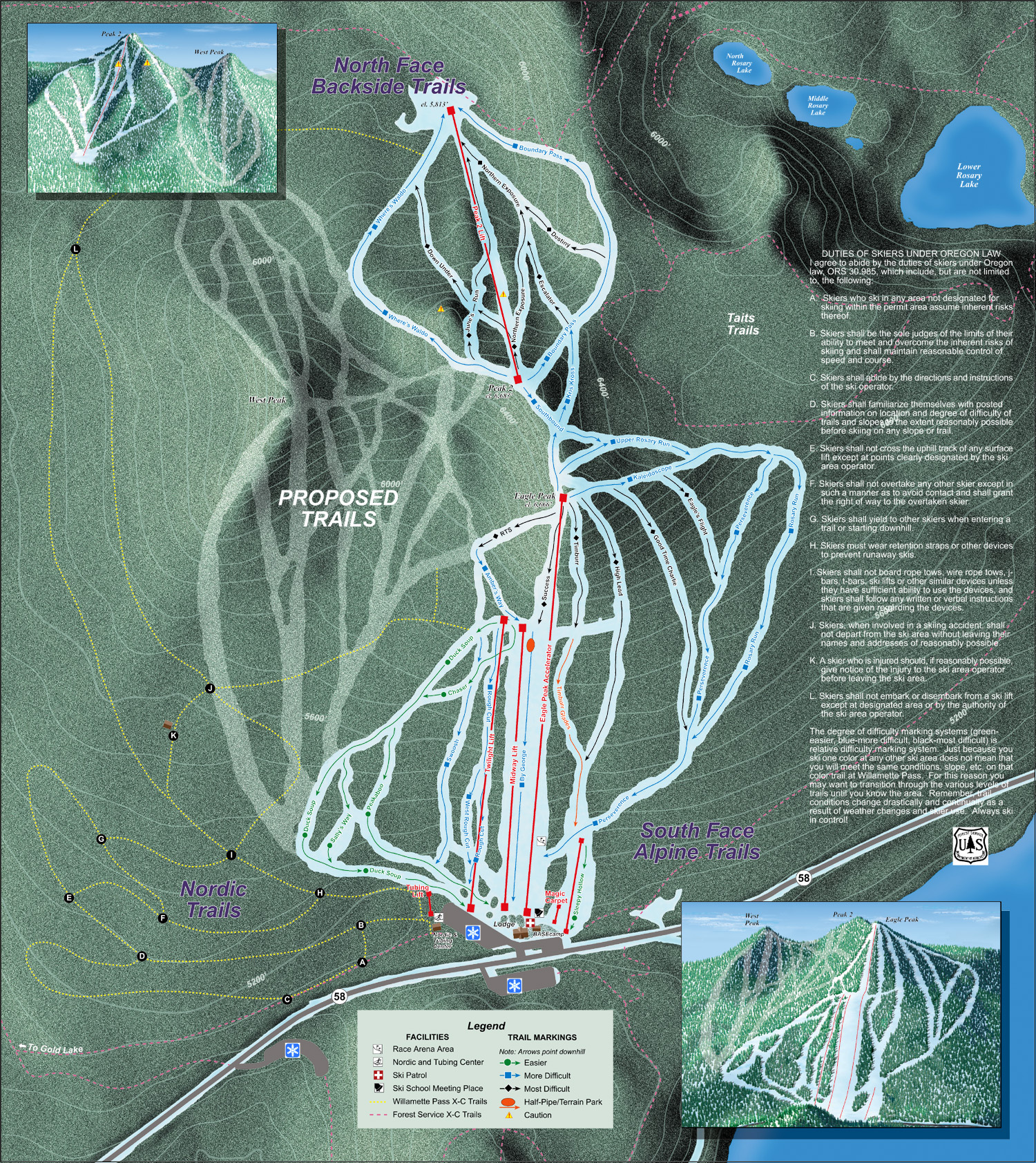 Willamette Pass Piste / Trail Map